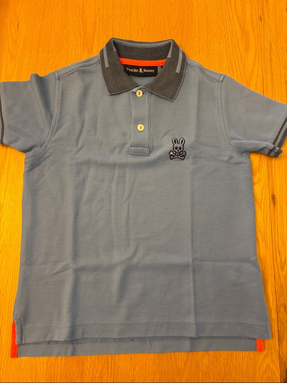 Psycho Bunny Boys Blue Short Sleeve Polo with Dark Gray Collar - size 5-6 years